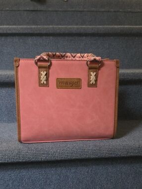 Wrangler Pink Crossbody Tote with Brown Trim